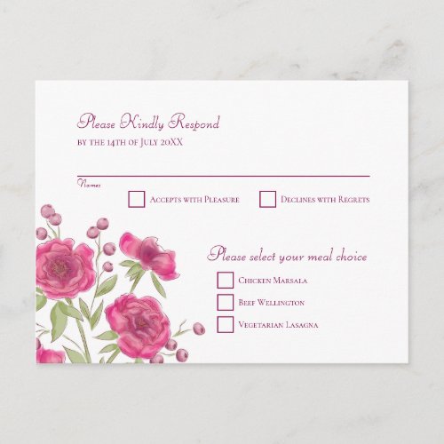 Bright Pink Rose Wedding RSVP Reply