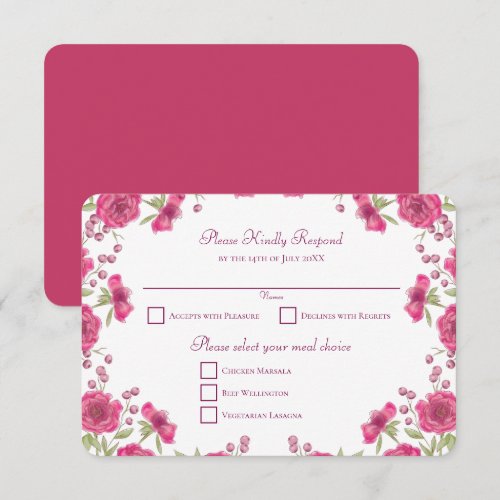 Bright Pink Rose Wedding RSVP Reply
