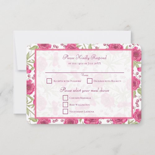 Bright Pink Rose Wedding RSVP Reply