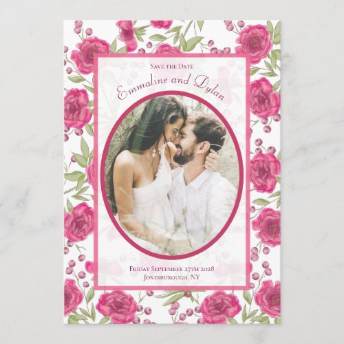 Bright Pink Rose Wedding Save the Date