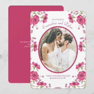 Bright Pink Rose Wedding Save the Date Invitation