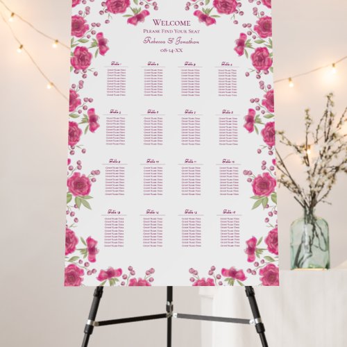 Bright Pink Rose Wedding Seating Chart