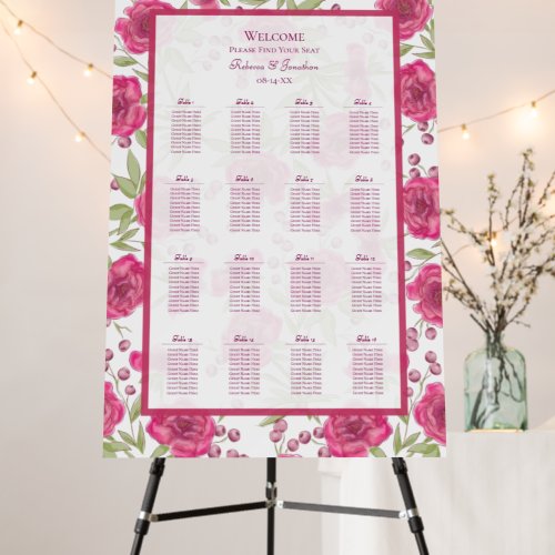 Bright Pink Rose Wedding Seating Chart