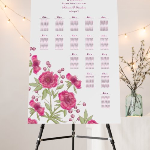Bright Pink Rose Wedding Seating Chart