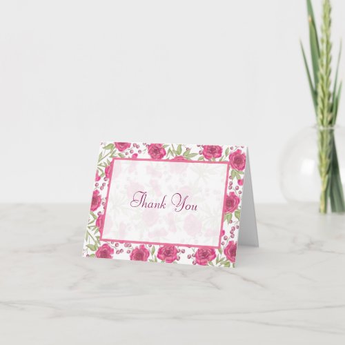 Bright Pink Rose Wedding Thank You Cards