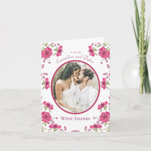 Bright Pink Rose Wedding Thank You Cards Photo