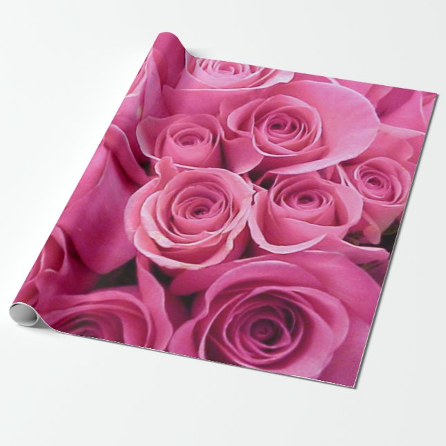 Bright Pink rose Wrapping Paper (Unrolled)