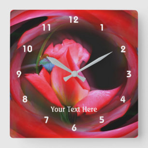 Bright Pink Rosebud Abstract Art Personalized Square Wall Clock