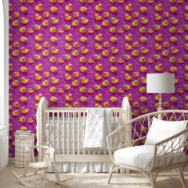Bright pink rubber duck pattern, cute whimsical ki wallpaper  (Kids)
