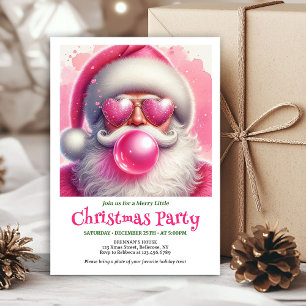 Bright pink santa bubble gum watercolor Xmas Invitation