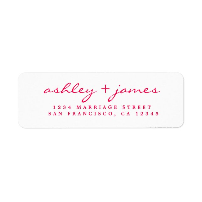 Bright Pink Script Elegant Wedding Return Address Label (Front)