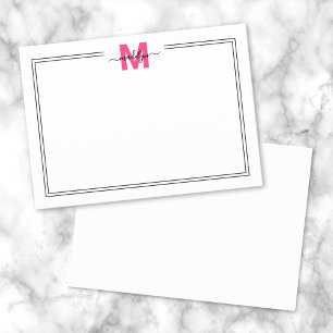 Bright Pink Script Name Monogram Note Card