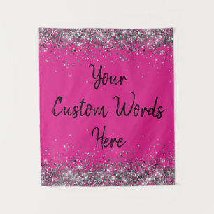 Bright Pink Silver Black Birthday Party Photobooth Tapestry