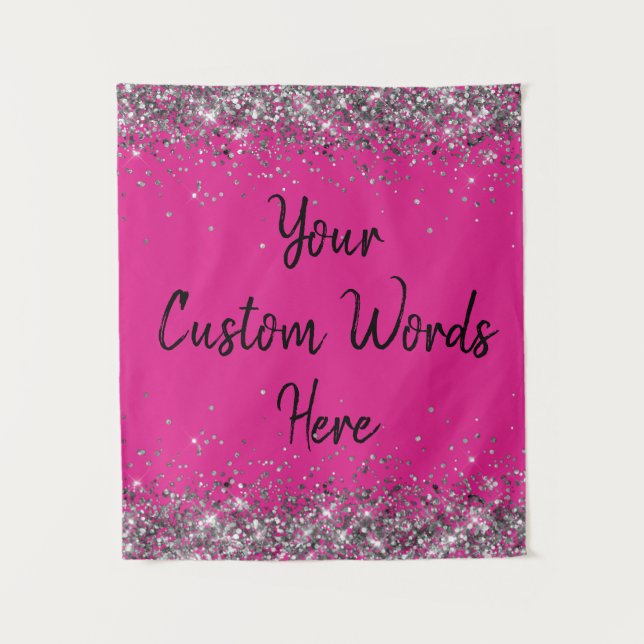 Bright Pink Silver Black Birthday Party Photobooth Tapestry (Front)
