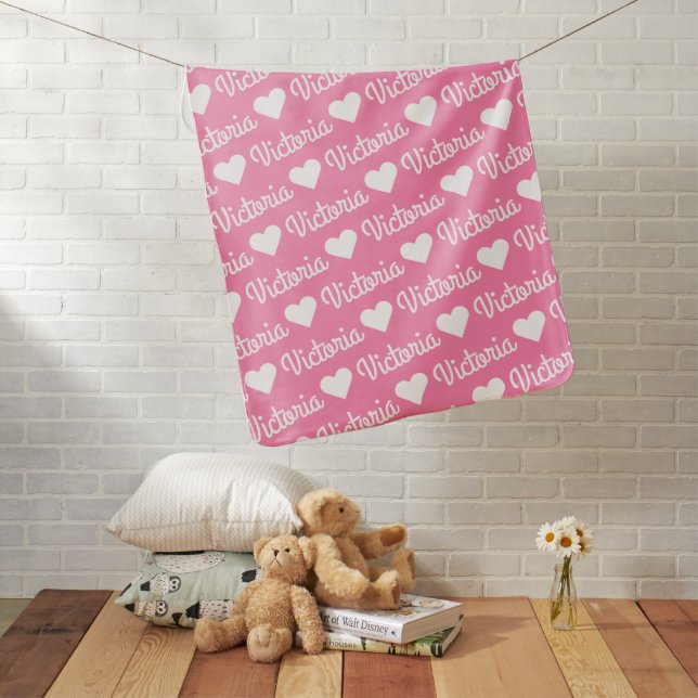 Bright Pink Simple Personalized Name Baby Blanket (In Situ)