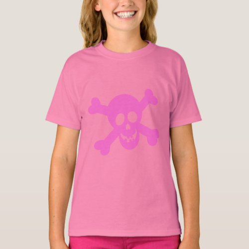 Bright Pink Skull  Crossbones T_Shirt