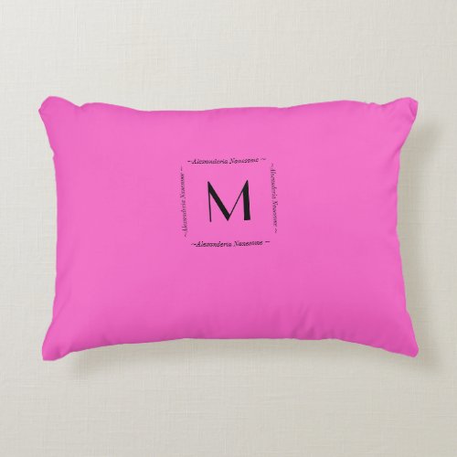 Bright Pink Solid color Monogram Name Accent Pillow