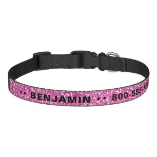 Bright Pink Sparkle Girly Dog Collar with Name
