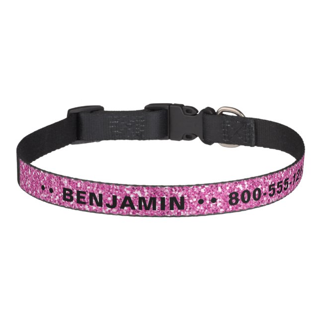 Bright Pink Sparkle Girly Dog Collar with Name (Front)