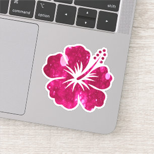 Bright Pink Sparkly Hibiscus Flower Shape Sticker