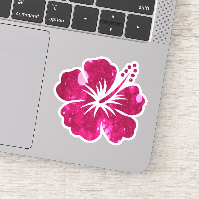  Bright Pink Sparkly Hibiscus Flower Shape Sticker (Detail)