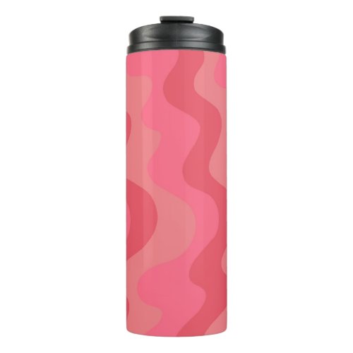 Bright Pink Stripes Curved Waves Lines Pattern Thermal Tumbler