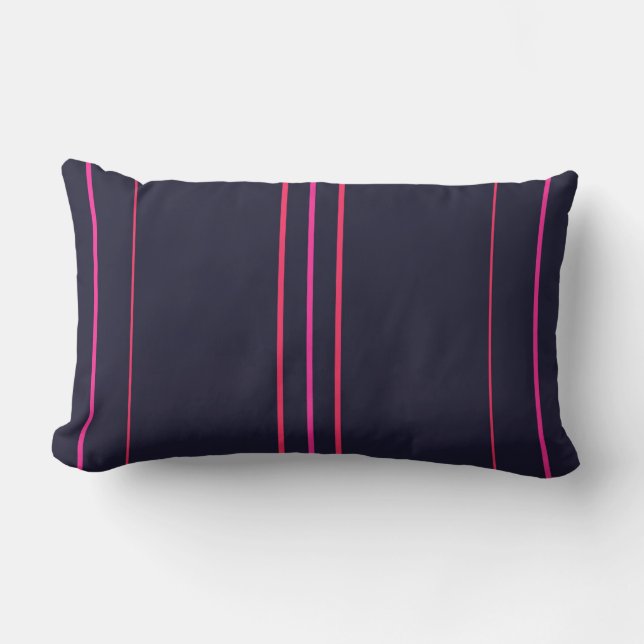 Bright pink stripes on indigo lumbar pillow (Front)