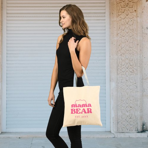 Bright Pink Stylish Mama Bear Personalized Tote Bag