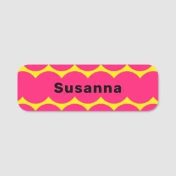 Bright Pink Sunshine Yellow Squiggle Magnetic Name Tag by TabbyGun at Zazzle