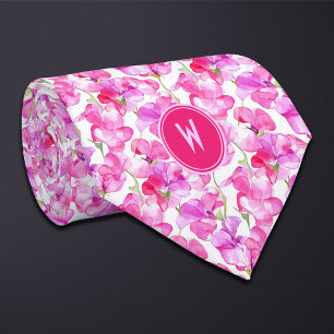 Bright Pink Sweet Peas Floral  Neck Tie