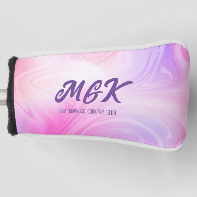 Bright Pink Swirl Design Monogrammed Putter Cover (Front)