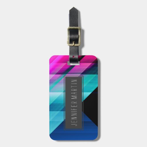 Bright Pink Teal and Blue Geometric Pattern Luggage Tag