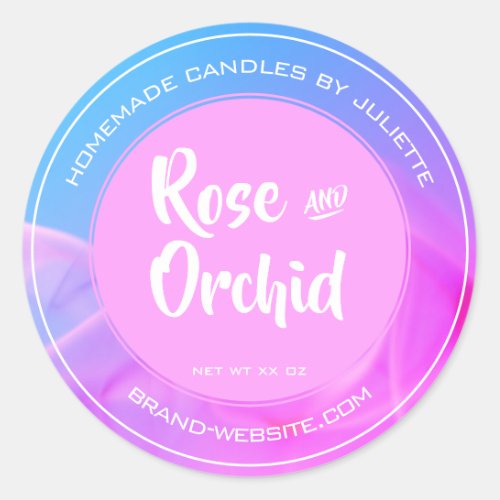 Bright Pink Teal Smoke Background Candle Packaging Classic Round Sticker