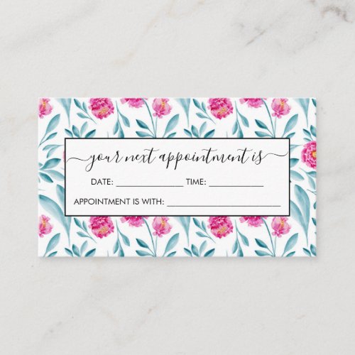 Bright Pink Teal Watercolor Summer Floral Pattern Appointment Card
