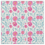 Bright Pink Teal Watercolor Summer Floral Pattern Fabric