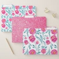 Bright Pink Teal Watercolor Summer Floral Pattern