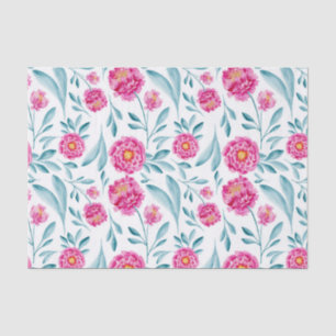 Bright Pink Teal Watercolor Summer Floral Pattern Tissue Paper