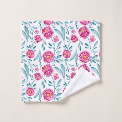 Bright Pink Teal Watercolor Summer Floral Pattern Wash Cloth