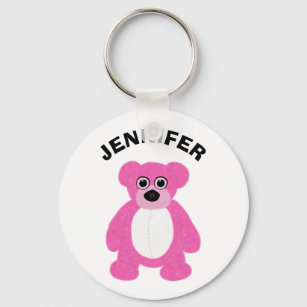 Bright Pink Teddy Bear Graphic Personalized Keychain