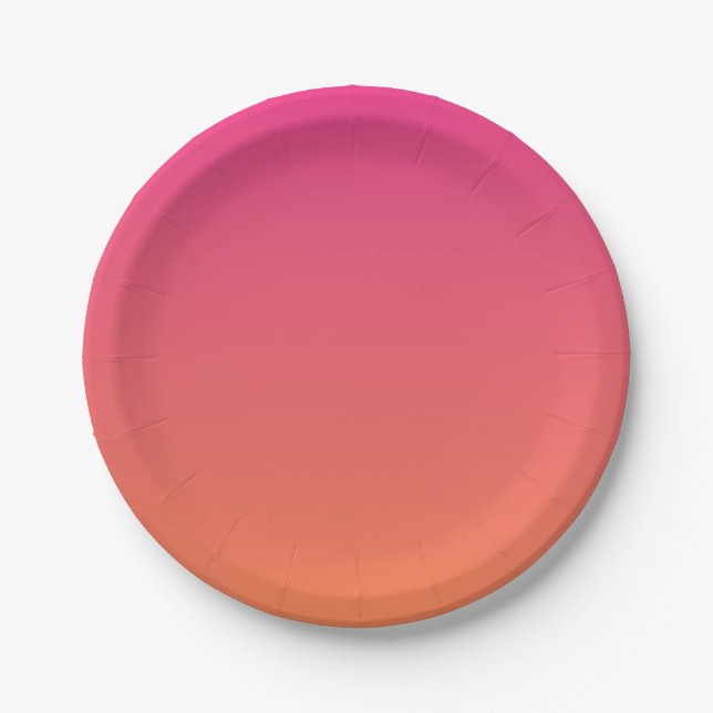 Bright Pink to Orange Gradient Solid Paper Plates (Front)