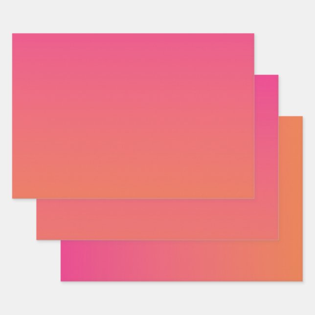 Bright Pink to Orange Gradient Solid Wrapping Paper Sheets (Set)