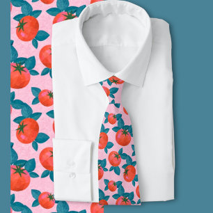 Bright Pink Tomato Pattern Botanical Fashion  Neck Tie