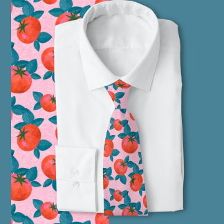 Bright Pink Tomato Pattern Botanical Fashion Neck Tie