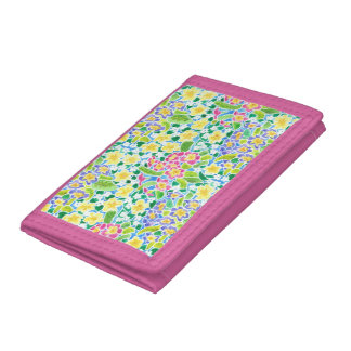 Bright Pink  Trifold Nylon Wallet: Primroses Tri-fold Wallet