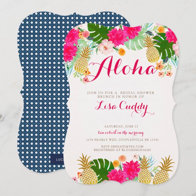 Bright Pink Tropical Bridal Shower Invitation (Front/Back)