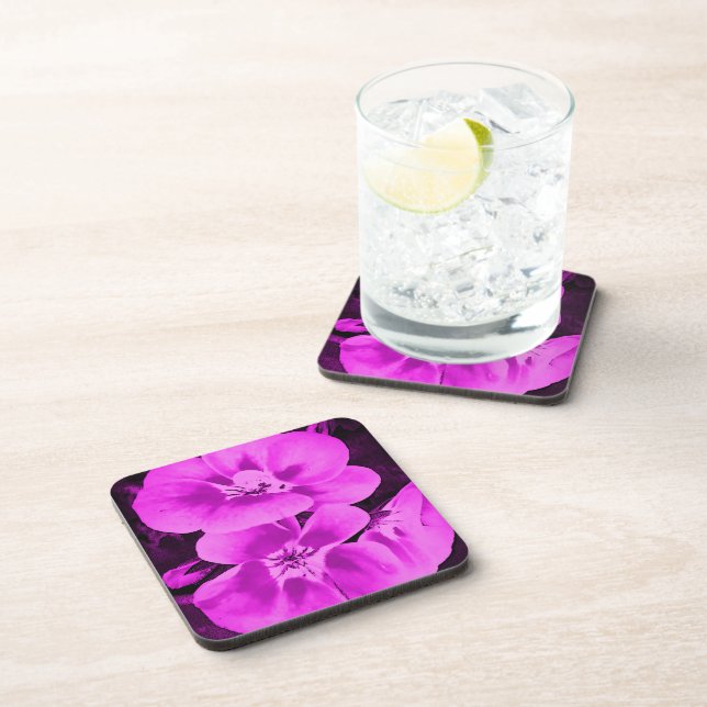 Bright Pink Tropical Flowers Beverage Coaster (Right Side)