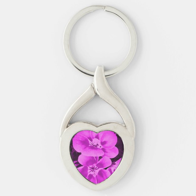 Bright Pink Tropical Flowers Keychain (Front)