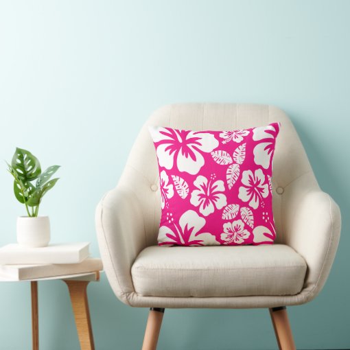 Bright Pink Tropical Hibiscus Flowers Throw Pillow Zazzle