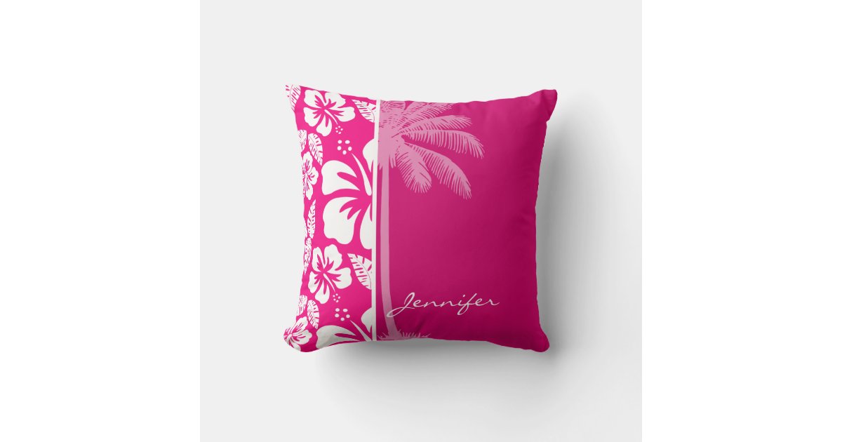 Bright Pink Tropical Hibiscus Throw Pillow Zazzle