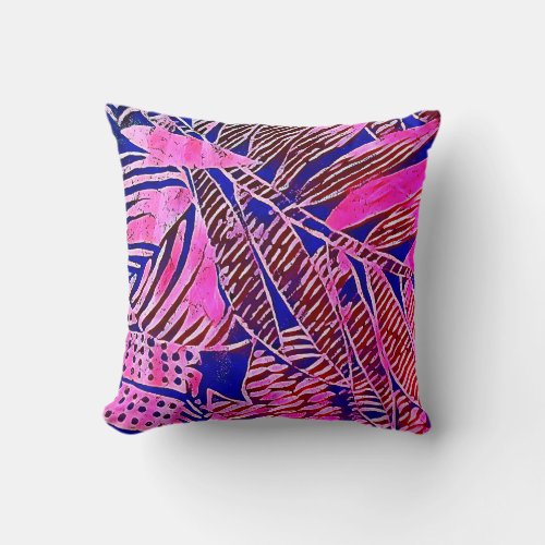 Bright Pink Tropical Leaves Throw Pillow